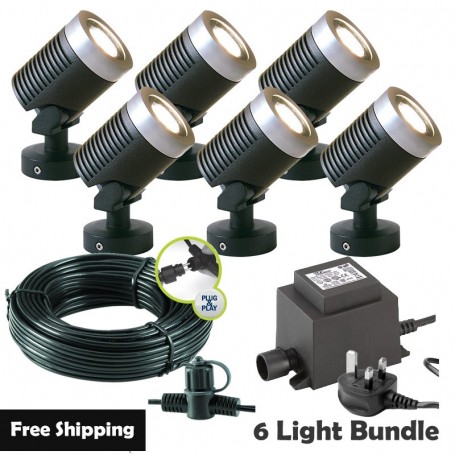 Techmar Garden Lighting UK Outdoor Lights Low Voltage Arcus 12V Plug & Play Garden Spotlight Bundle - 6 Light Kit. 1