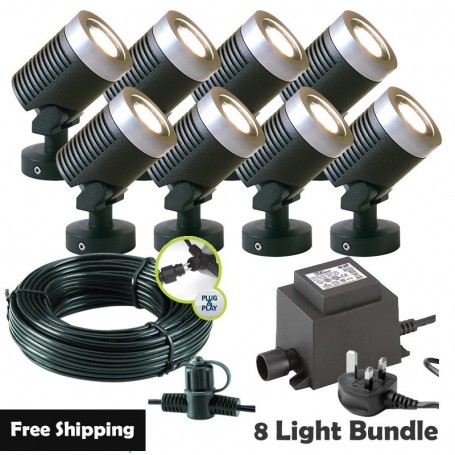 Techmar Garden Lighting UK Outdoor Lights Low Voltage Arcus 12V Plug & Play Garden Spotlight Bundle - 8 Light Kit. 1