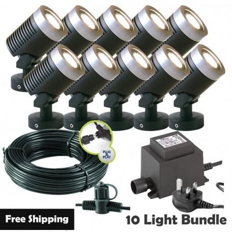 Techmar Garden Lighting UK Outdoor Lights Low Voltage Arcus 12V Plug & Play Garden Spotlight Bundle - 10 Light Kit. 1