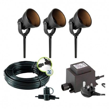 Techmar Garden Lighting UK Outdoor Lights Low Voltage Raf 12V Plug & Play LED Garden Lights Bundle - 3 Light Kit. 1