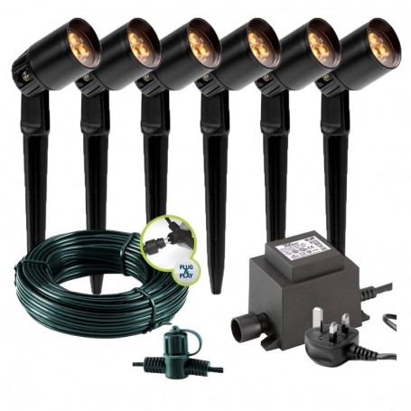 Techmar Garden Lighting UK Outdoor Lights Low Voltage Neso 12V Plug & Play Garden Spotlight Bundle - 6 Light Kit. 1
