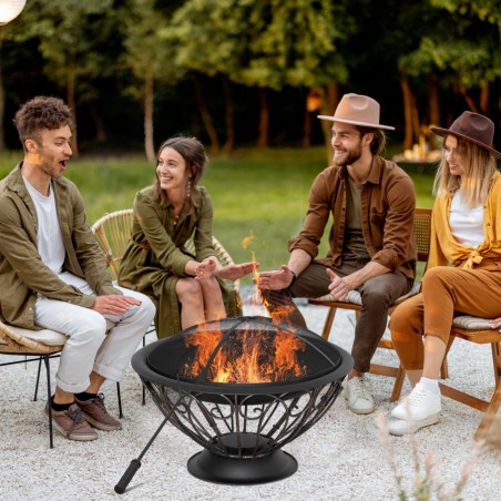 Outdoor Fire Pit/Metal Fire Bowl Fireplace with Spark Screen, Poker, Log Grate and Rainproof Cover (Bronze)