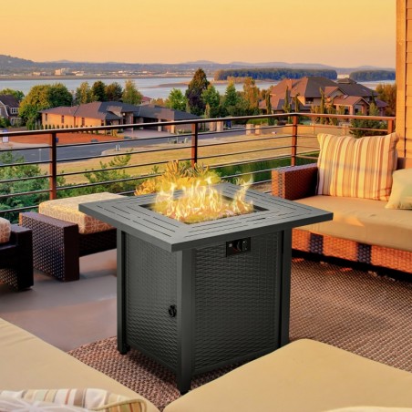 Outdoor Square Rattan Gas Smokeless Fire Pit Table, 40000 BTU & Protective Cover, Lava Rocks & Lid (Black) 2