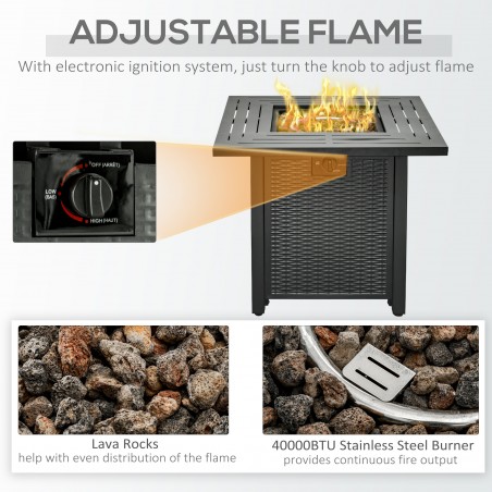 Outdoor Square Rattan Gas Smokeless Fire Pit Table, 40000 BTU & Protective Cover, Lava Rocks & Lid (Black) 3