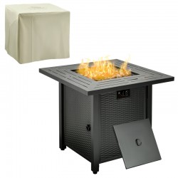 Outdoor Square Rattan Gas Smokeless Fire Pit Table, 40000 BTU & Protective Cover, Lava Rocks & Lid (Black) 1