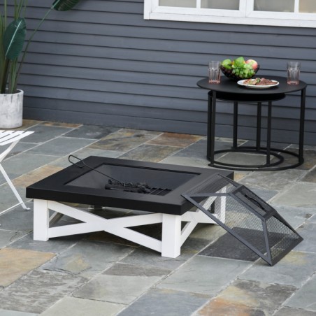 Outdoor Square Garden Fire Pit Table c/w Grill Shelf, Poker & Mesh Cover 2