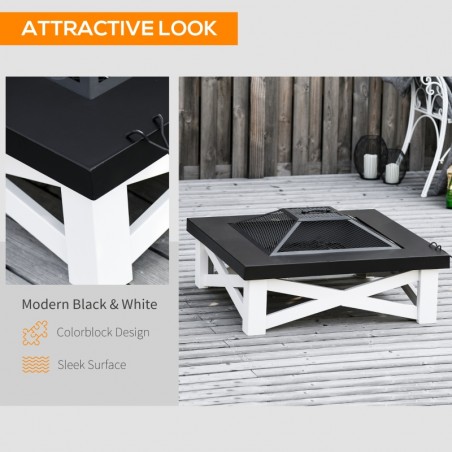 Outdoor Square Garden Fire Pit Table c/w Grill Shelf, Poker & Mesh Cover 4