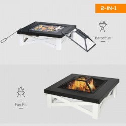Outdoor Square Garden Fire Pit Table c/w Grill Shelf, Poker & Mesh Cover 5